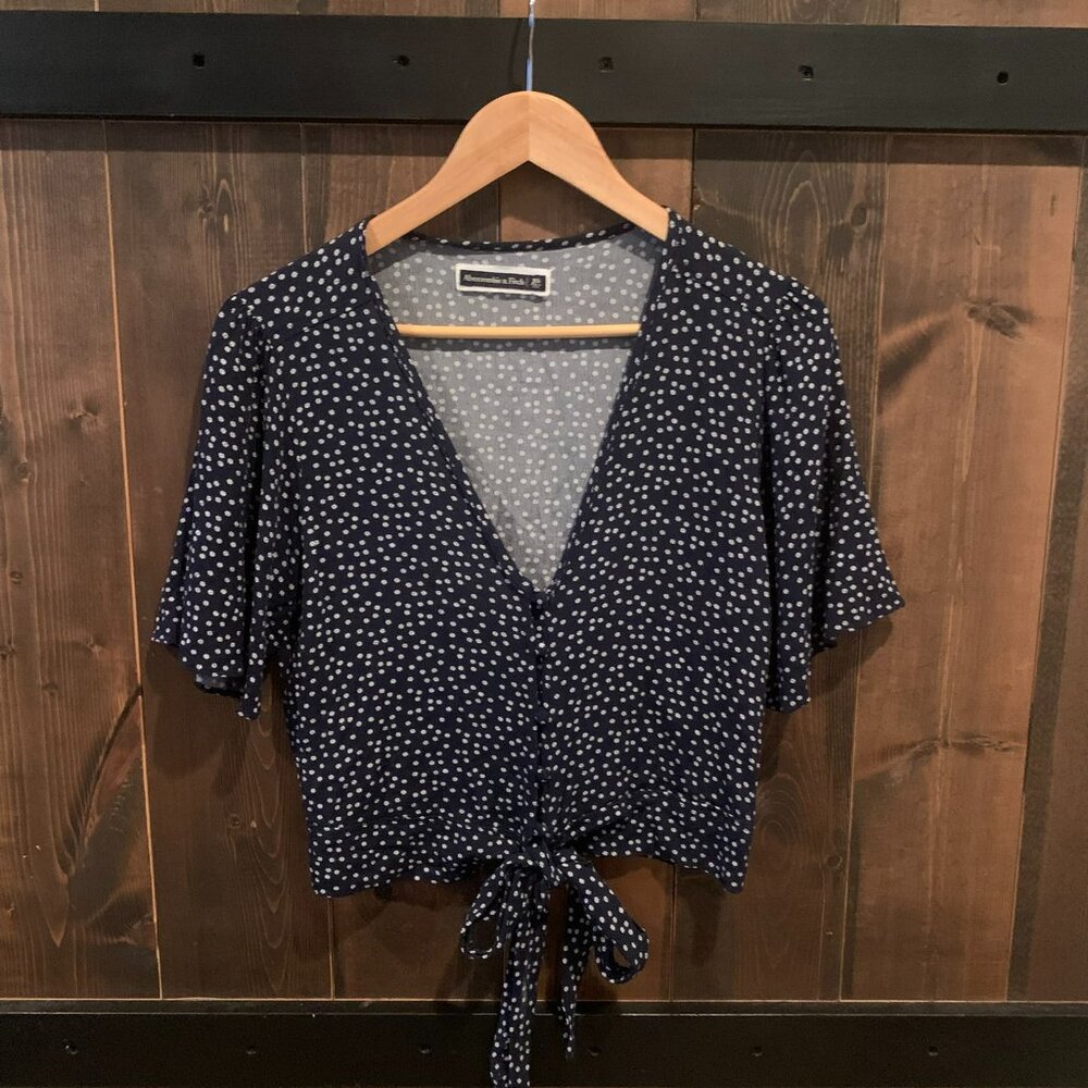 Abercrombie & Fitch Tie Front V-Neck Short Sleeve Blouse Size XS